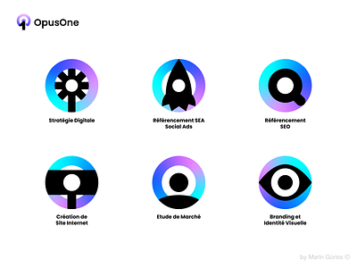 OpusOne - Marketing Brand Icons brand icons brand identity branding crypto design fintech gradients icon icons identity design illustration logo logo designer logos logotype marketing marks modern logo symbols ui