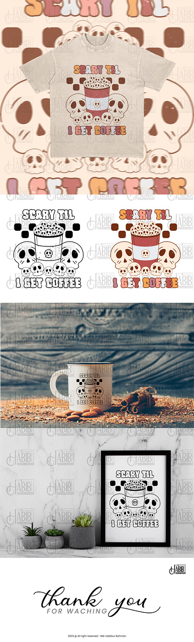 Scary Til I Get Coffee branding design graphic design halloween halloween design halloween sublimation illustration retro retro halloween retro t shirt retro t shirt design retro vintage scary til i get coffee sublimation svg svg bundle t shirt t shirt design vintage vintage t shirt design