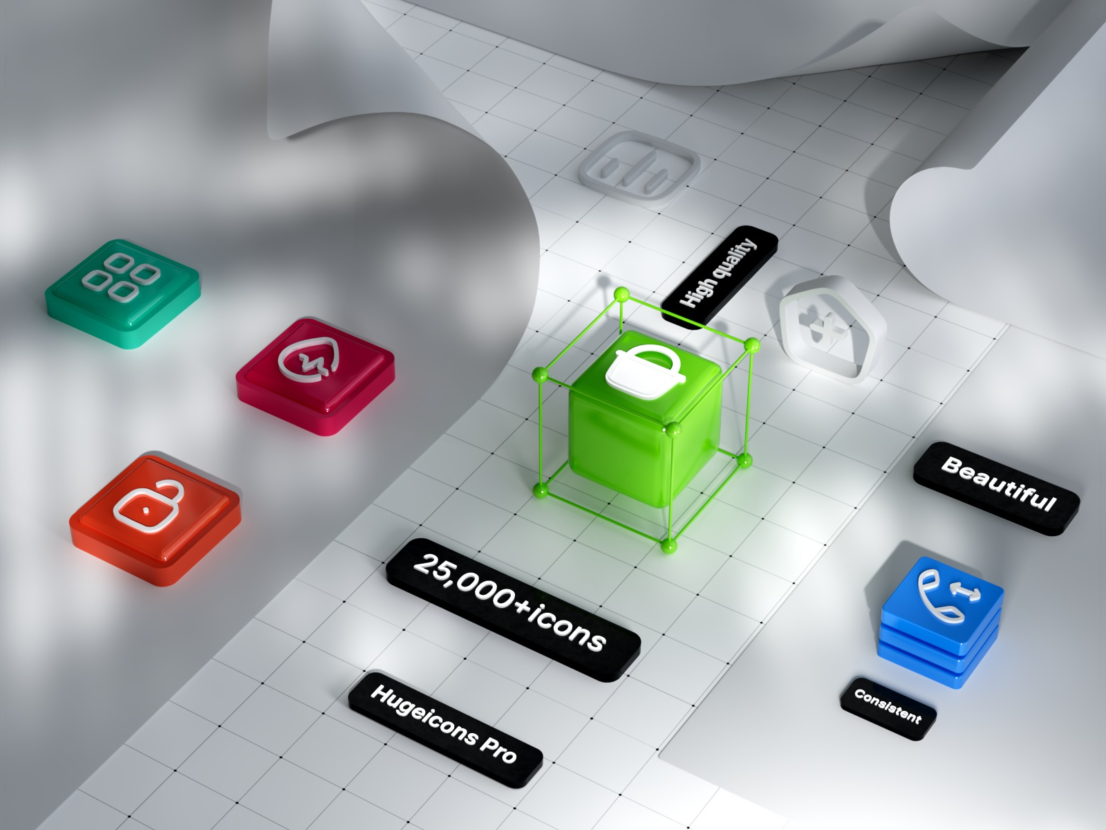 Hugeicons Pro 💎 Icon library ✨ 3D 3d branding free icons hugeicons pro icon icon library icon set logo