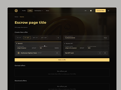 Multiverse Fighters - escrow page blockchain crypto dark dashboard escrow game magic mmo ui ux