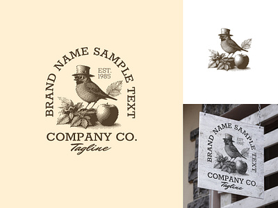 Vintage Apple Bird Logotype apple branding classic company engraving graphic design harvest illustration logo logotype old victorian vintage