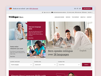 Inlingua Bern - page redesign course courses ed edtech education english german landing language school speak ui ux