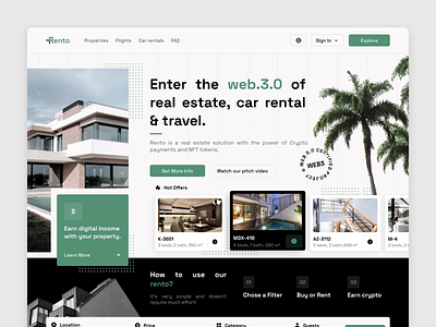 Rento - wen3 real estate, car rental & travel apartment blockchain buy crypto property real estate rent thailand ui ux web3