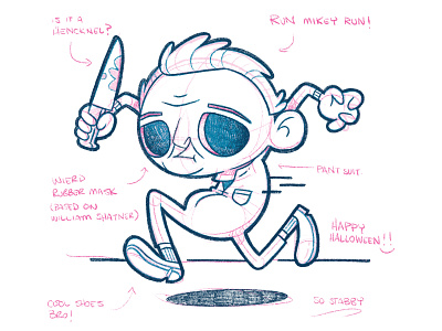 Run Little Micheal, Run! (Sketch) blake stevenson cartoon character design creepy cute design ghost halloween illustration jetpacks and rollerskates knife logo mask retro run scary slasher ui