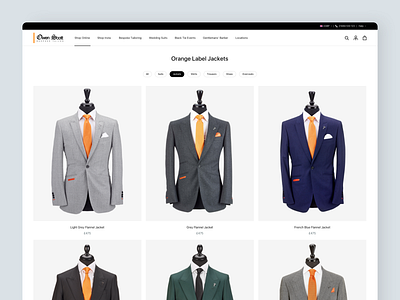 OwenScott | E-commerce Website - Collection Page animation bespoke tailor clean e commerce fashion huddersfield id30 modern online shopping orange owen scott responsive retail shopify sport suits ui ux website