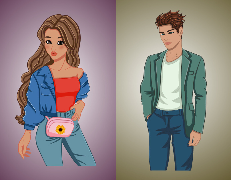 Beautiful woman and a stylish man. Character design by Yuliia ...