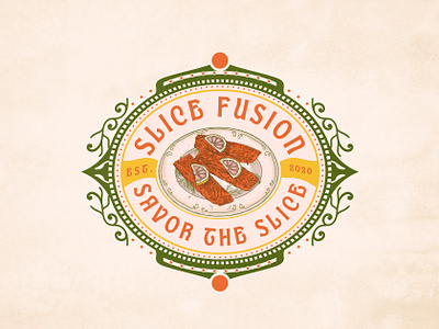 Slice Fusion Vintage Badge Logo Design badge design badge logo badges branding design food logo graphic design hand drawn handdrawnlogo logo vector vintage food vintage food logo vintage logos