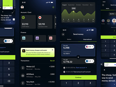 Wallet and Money Transfers animation app dark theme mobile mobile ui money transfer ui wallet