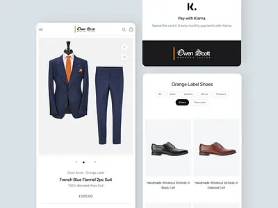OwenScott | E-commerce Website - Mobile View bespoke tailor clean e commerce fashion huddersfield id30 mobile modern online shopping orange owen scott responsive retail shopify sport ui ux website