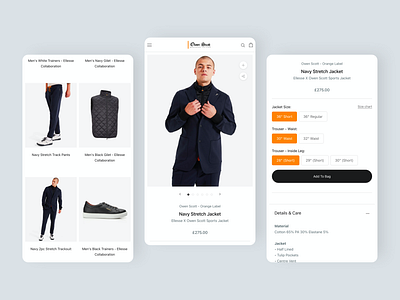 OwenScott | E-commerce Website - Mobile View animation bespoke clean e commerce fashion huddersfield id30 mobile modern online shopping orange owen scott responsive retail shopify sport tailoring ui ux website