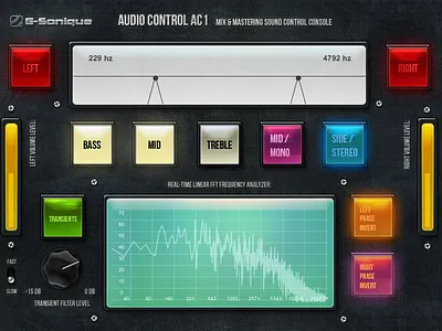 G-Sonique Audio Control AC1 - VST Plug-in, GUI / UI / UX design audio effect g sonique graphic design gui music software plug in product design software design ui ux vst