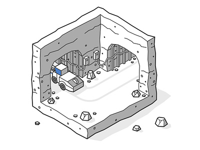 Cave tunnels illustration cave drilling drilling machine flat illustration isometric line mine mining outline tunnel underground vehicle