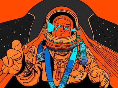 Recreation of "Christopher Michel in a U-2 Dragon Lady" aircraft astronaut flying illustration orange pilot plane space space suit u2