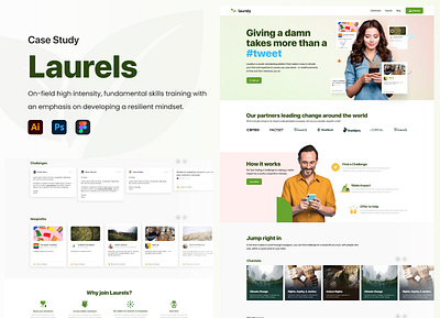 Laurels: Transforming Volunteering UI Landing Page branding case study design graphic design illustration laurels minimal social website tweet ui website design