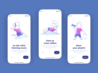 illustrations for onboarding music app application design flat illustration listneing mobile modern music onboarding unique vector