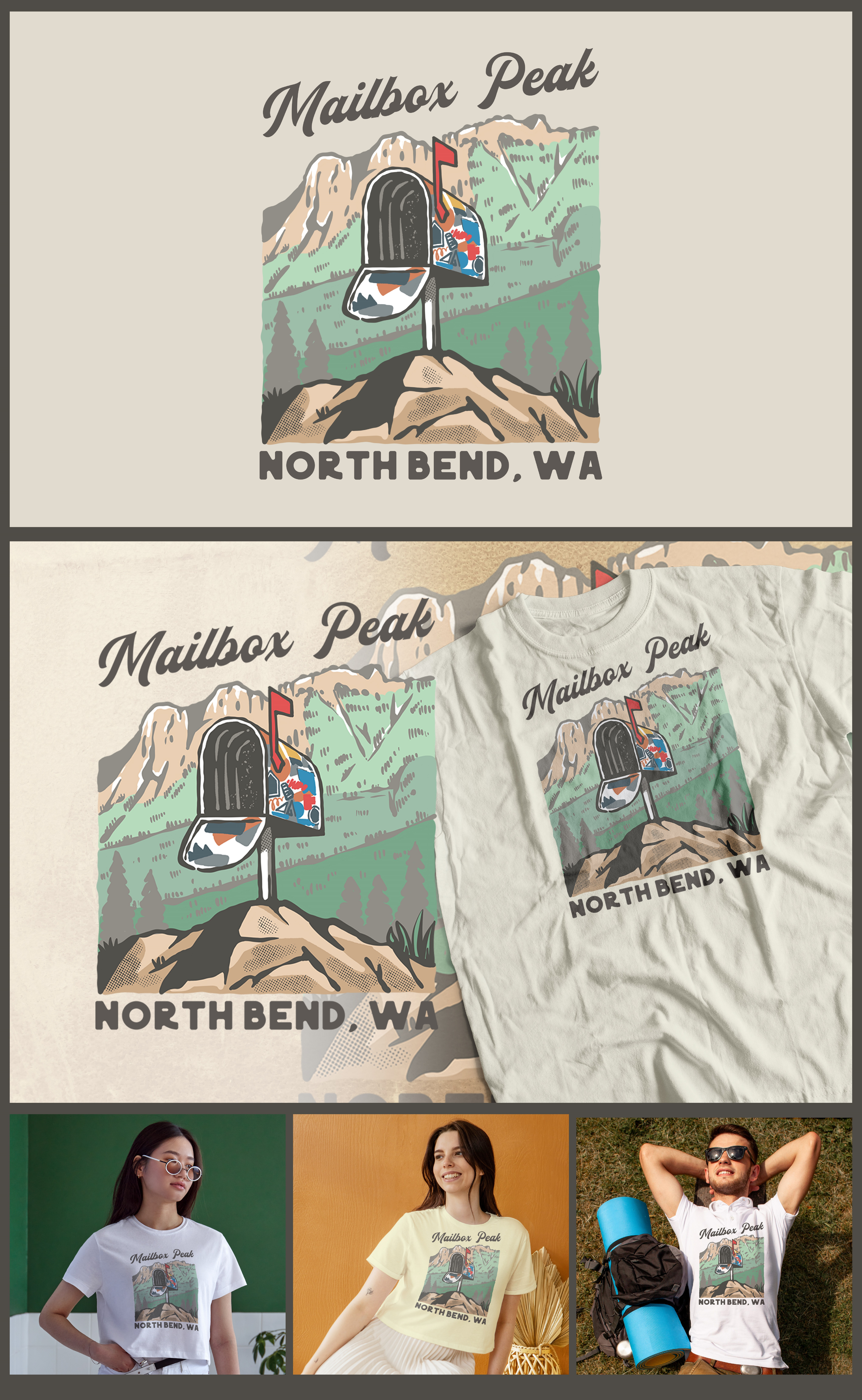 Mailbox Peak - Northbend WA design illustration mailboxpeak mountain northbend outdoor retro t shirt vector