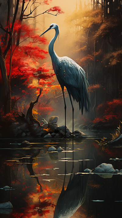 Japanese Art - 4 Seasons of Crane crane digital art japanese art