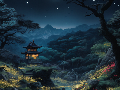 Japanese Art - Temple Of The Lords digital art japanese art painting temple