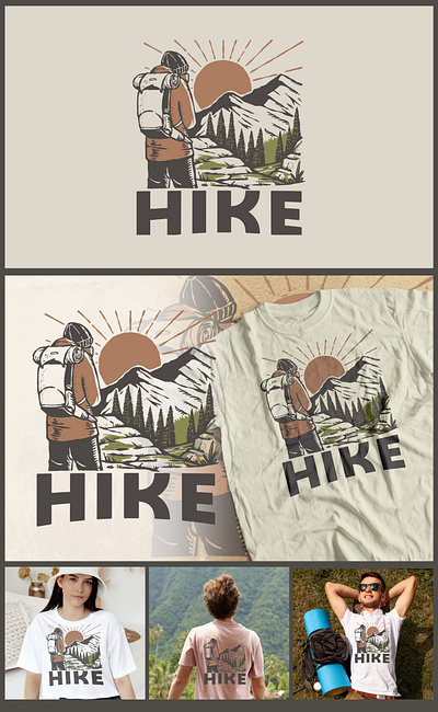 Hike - Vintage Illustration adventure drawing hike illustration mountain retro sunrise t shirt vector vintage