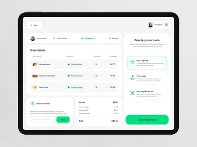 BOWL - POS System Checkout screen dashboard payment restaurant ui uiux ux web app website