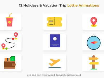 Holidays & Vacation Lottie Animation animation boarding pass cold drink compass design direction navigation finance flight landing iconography illustration location pin lottie lottie animation money motion graphics pass passport ticket ux wallet