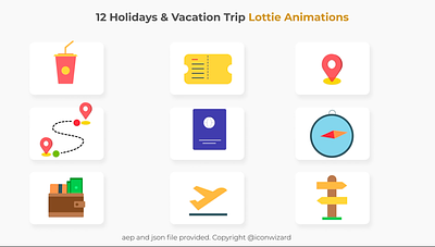 Holidays & Vacation Lottie Animation animation boarding pass cold drink compass design direction navigation finance flight landing iconography illustration location pin lottie lottie animation money motion graphics pass passport ticket ux wallet