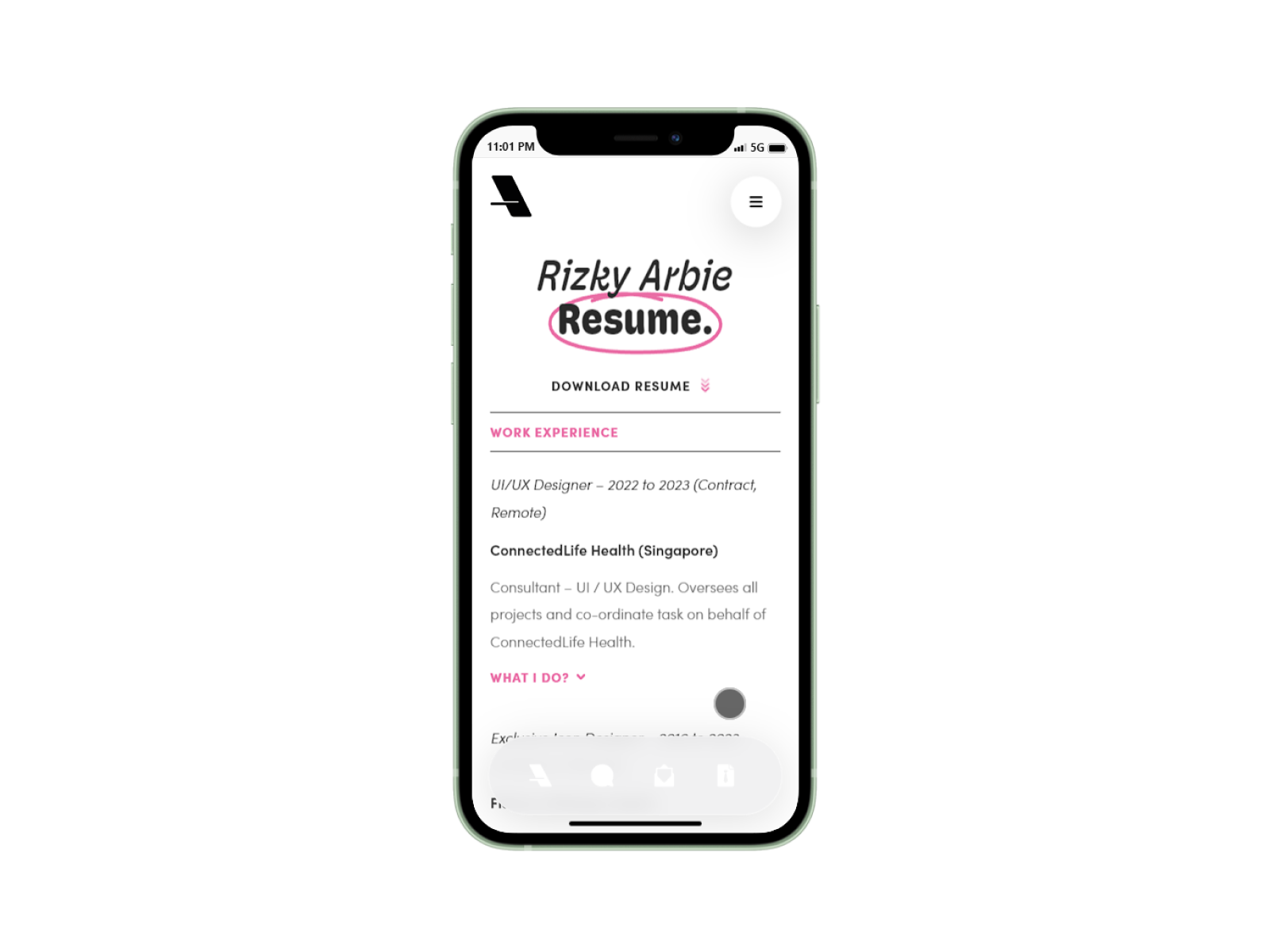 My Portfolio Website — Resume Page (Mobile) curriculum vitae cv design elementor ios mobile page portfolio responsive resume ui ux website wordpress