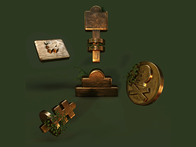 3D Uncharted Icons 3d 3d icons art direction gold graphic design icons key map temple totem trap uncharted video games videogames