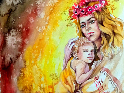 Original watercolor painting Ukraine, Mother and Child, Ukraine art hand painted illustration love paint painting people ukraine