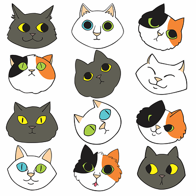 A bunch of cats avatar cartoon cat character cute digital drawing faces funny gatitos greycat illustration kitty vector drawing
