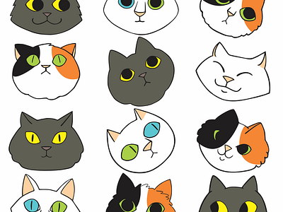 A bunch of cats avatar cartoon cat character cute digital drawing faces funny gatitos greycat illustration kitty vector drawing