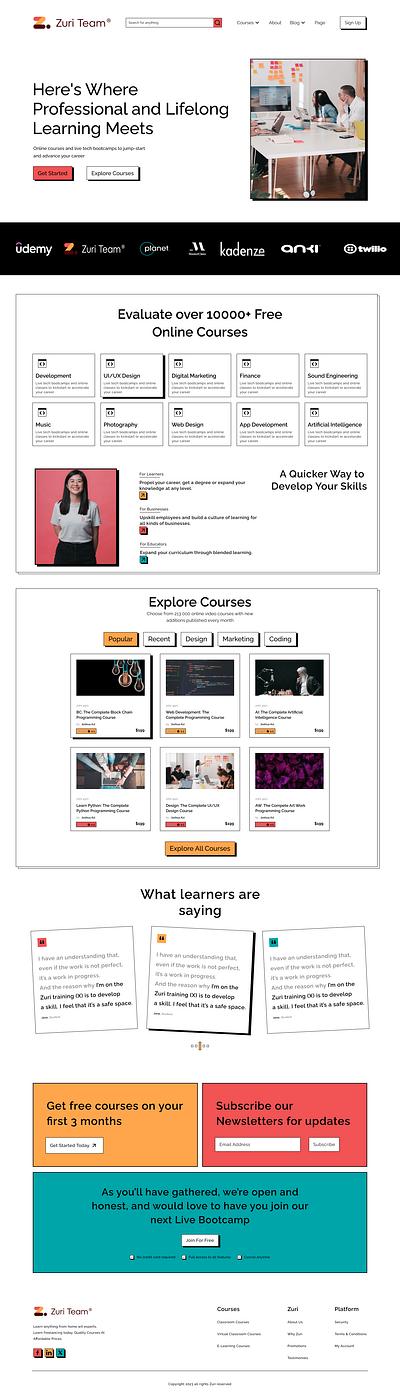 Landing Page (Online Learning Platform) branding design desktop education figma graphic design hnginternship illustration logo neubrutalism onlinelearning revolution ui ux vector webdesign