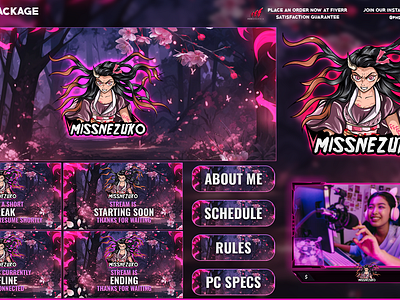 Nezuko/demon slayer, full twitch package branding design graphic design illustration logo streaming twitch twitch overlay ui vector