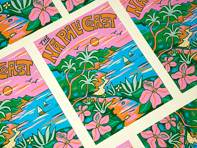 The Na Pali Coast Poster series branding flowers hawaii hike hiking illustration kauai landscape lettering mountains na pali coast nature ocean outdoors plants poster sail sailing summer vacation