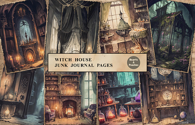 Free Witch House Junk Journal Pages design digital art digital download free freebie graphic design halloween halloween ephemera halloween town illustration potions pumpkin watercolor witch witch elements witch house junk journal page witch junk journal kit witch nest witches witchy