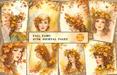 Free Fall Fairy Junk Journal Pages autumn autumn fairy autumn junk journal pages cozy design digital art digital download fall fall ephemera fall fairy fall junk journal kit flower free freebie graphic design illustration leaves pumpkin thanksgiving watercolor