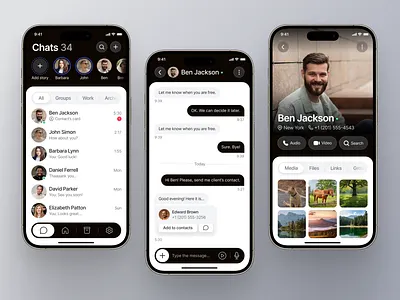 Messenger for iOS app challengeui chats dailyui dark ios messages messenger mobile profile uiux