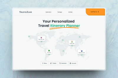 TravelEase : Itinerary Planner app branding design earth glass hero itinerary landing orange planner sleek travel trip ui ux website world