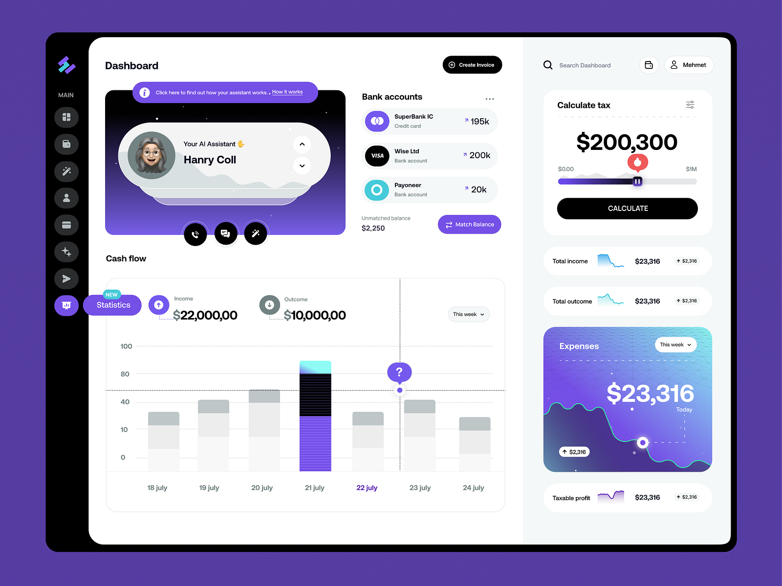 Accounting Dashboard by Mehmet Özsoy for Orizon: UI/UX Design Agency on ...