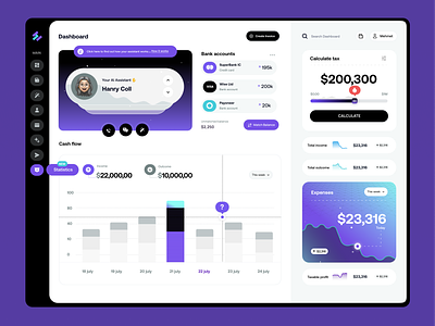 Accounting Dashboard accounting ai asistance bank account blue calculate card design dashboard dashborad design financial invoice product design statistic stats tax ui uidesign uiux designer uxdesign