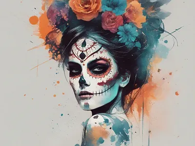 Diva Dia celebration colorful costume dia de los muertos digital illustration digital painting expressive festival fiesta flowers illustration muertos portrait roses