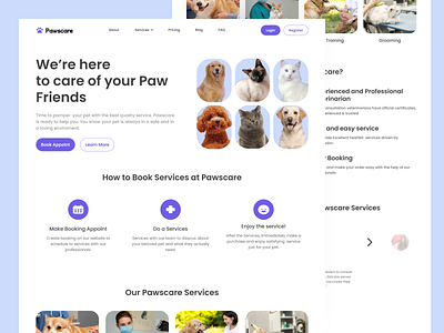 Pawscare - Pet Care Landing Page animals cat design dog landingpage pet petcare ui website