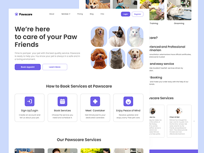 Pawscare - Pet Care Landing Page animals cat design dog landingpage pet petcare ui website