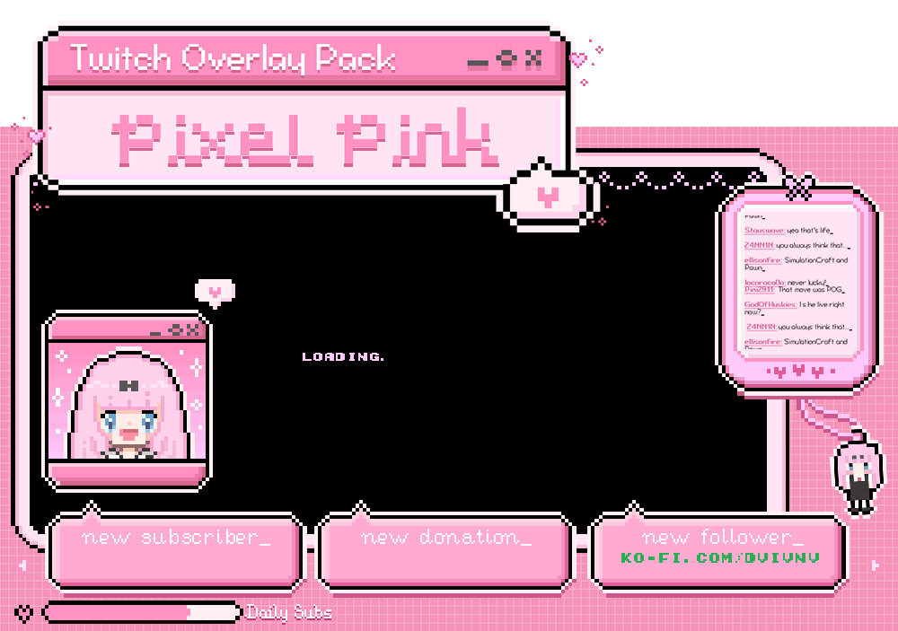 Twitch Overlay Pack _ Pixel Pink cute stream overlay pixel pixel stream overlay stream stream graphics stream overlay twitch twitch design twitch graphics