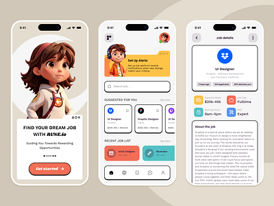 R U N E | Job Finder App 3d app applications branding classic design filter illustration job apps job finder jobs minimalism mobile retro service ui unique ux website