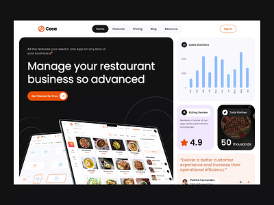 Coca - POS Landing Page Animation animation booking cashier chart dashboard graph interaction landing page pos report reservation restaurant sales table ui website