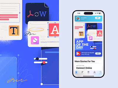 App Store Feature for PDF Expert annotate app app store apple art colorful design device document edit flat illustration illustrator ios macos pdf productivity read sign technology
