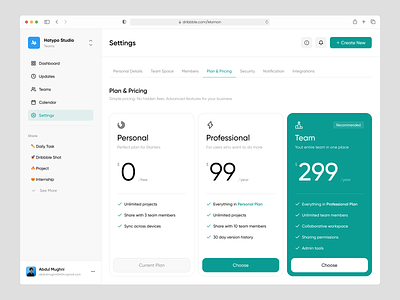 Hush - Pricing Dashboard app calendar clean dashboard design interface payment plan price pricing pricing app pricing dashboard pricing plan pricing table product design saas subscription ui ux web app