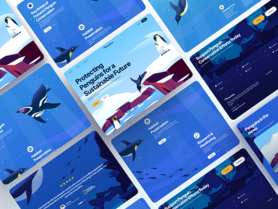 Northsea Hero Section Illustration conservation design header header ilustration hero illustration illustration landing page landscape marine nature north sea northsea ocean penguin sea ui