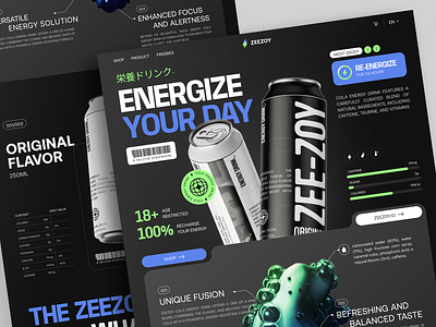 Zeezoy - Cola Energy Drink Animation animation beverages branding can clean design drink glass header home homepage landing landing page motion graphics package packaging page web website website design